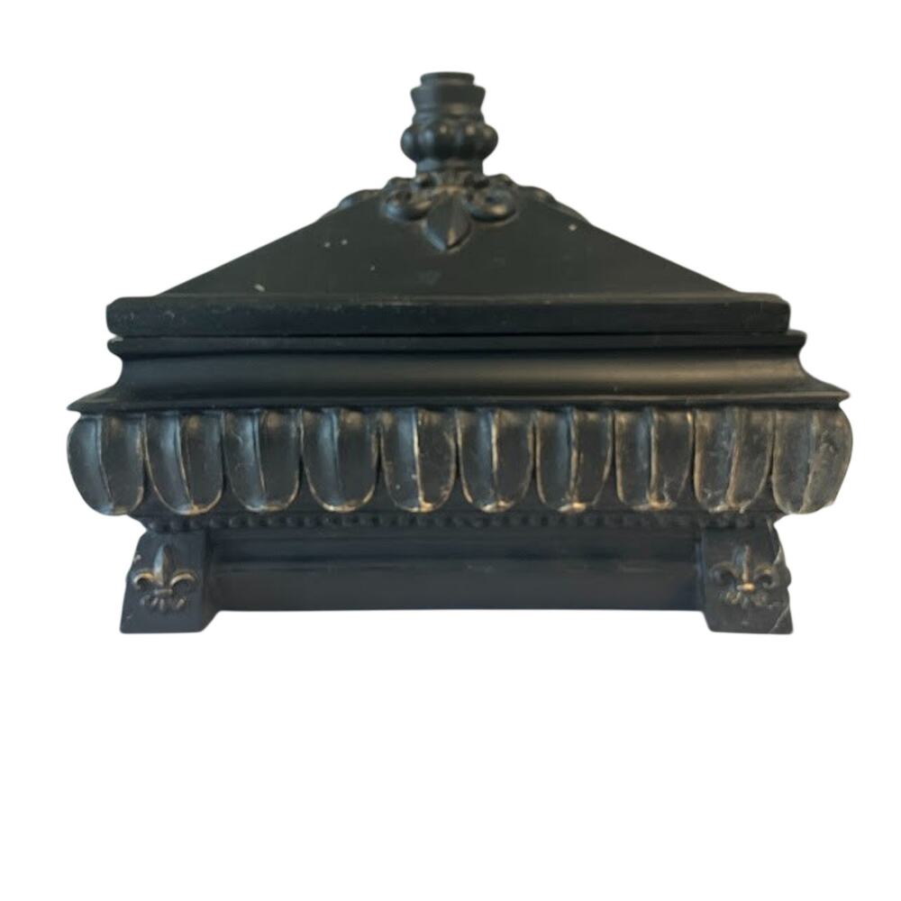 Hobby Lobby Decorative Box Black Gold Fleur de Lis Footed Trinket Jewelry Box